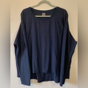 CALIA Women’s Navy Blue Diamond Mesh Long Sleeve Shirt- Size 2X